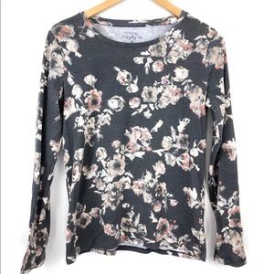 Floral Long Sleeve Everyday Tee Size Large Gray